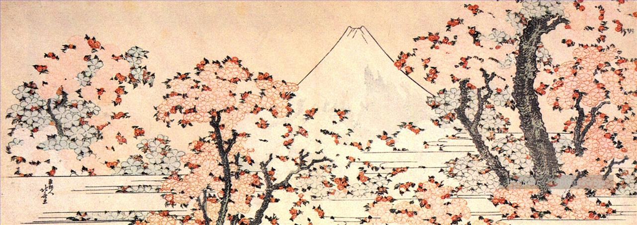 Mont Fuji vu à travers la fleur de cerisier Katsushika Hokusai ukiyoe Peintures à l'huile